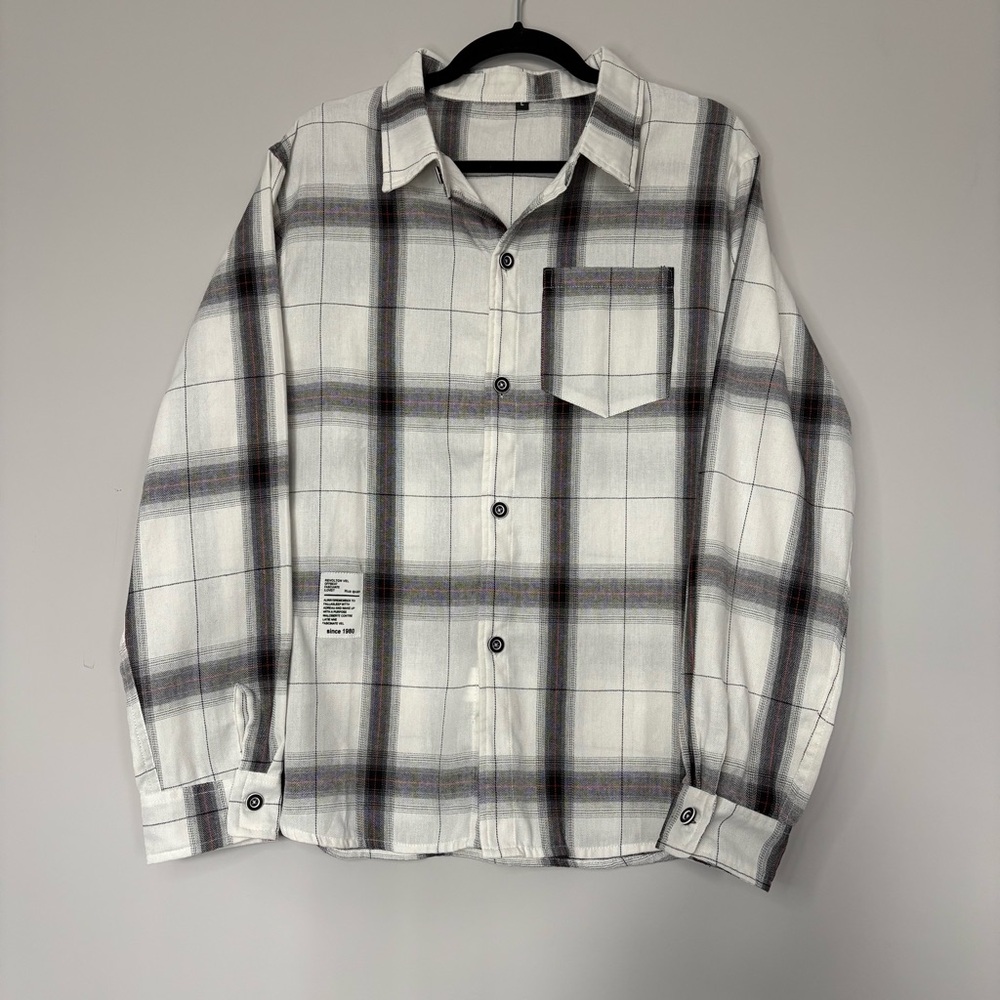 SHEIN Mens Plaid Flannel Size L Lightweight Layering Piece Long Sleeve